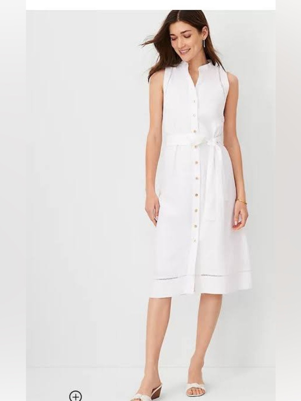 Ann Taylor Linen Sleeveless Shirtdress Sleeveless White Size 4